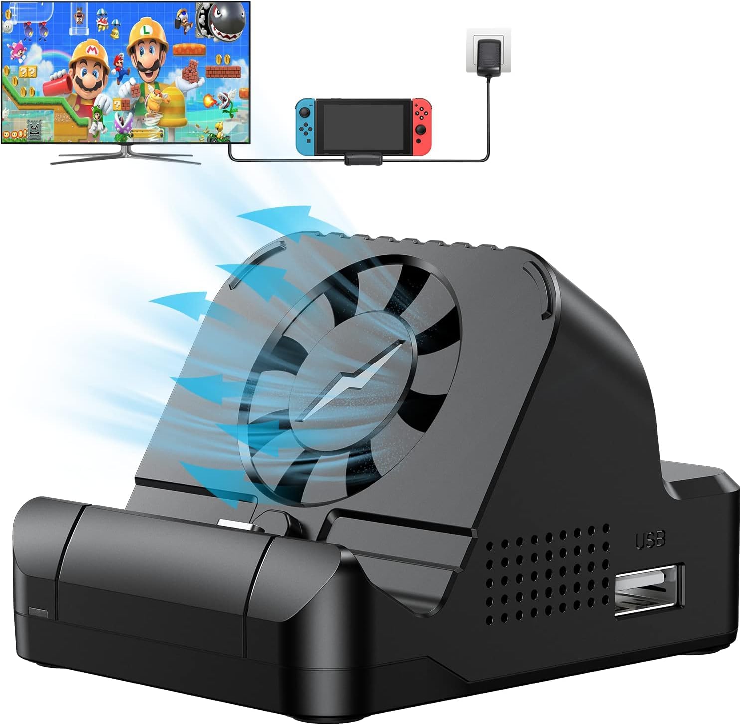 New World TV Dock for Nin-tendo Switch/Switch OLED Model,Portable TV Docking Station with Cooling Fan for Switch,Replacement for Official Nin-tendo Switch with USB 3.0