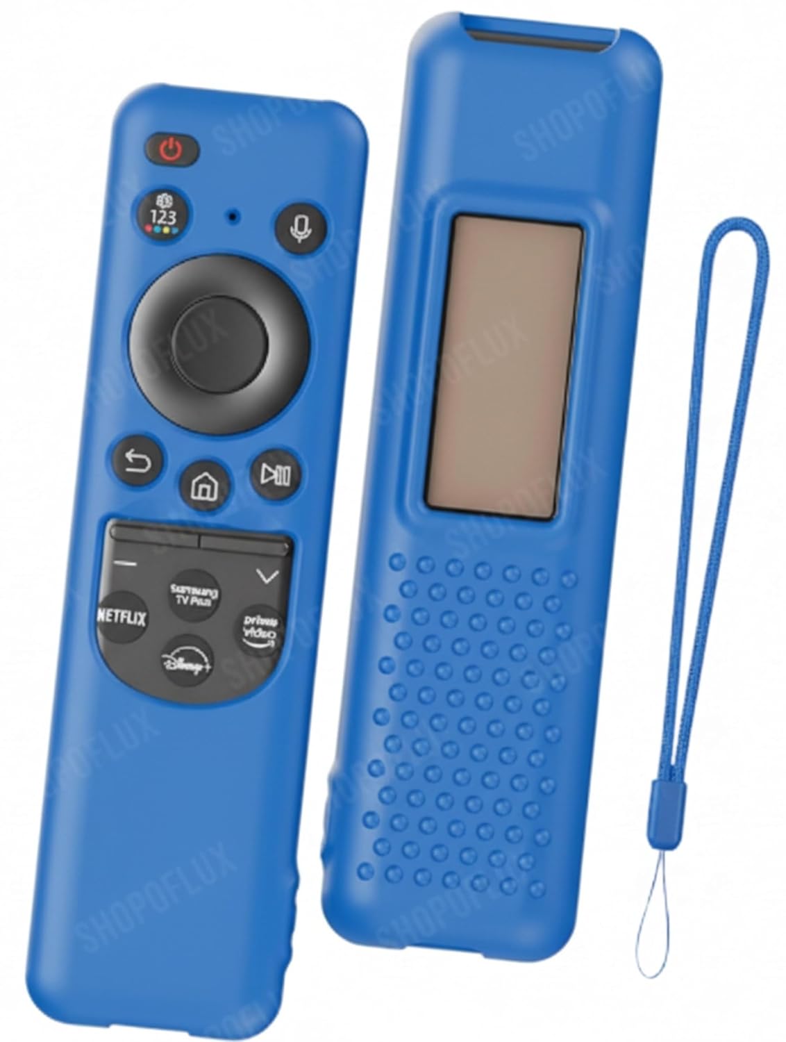 SHOPOFLUX Silicone TV Remote Cover Compatible with Samsung Smart TV – Protective Open Key Case with Lanyard (Blue)